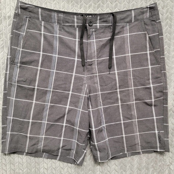 Elysian Hybrid Board Shorts Mens‎ Size 38 Drawstrings Gray Plaid - Picture 1 of 9